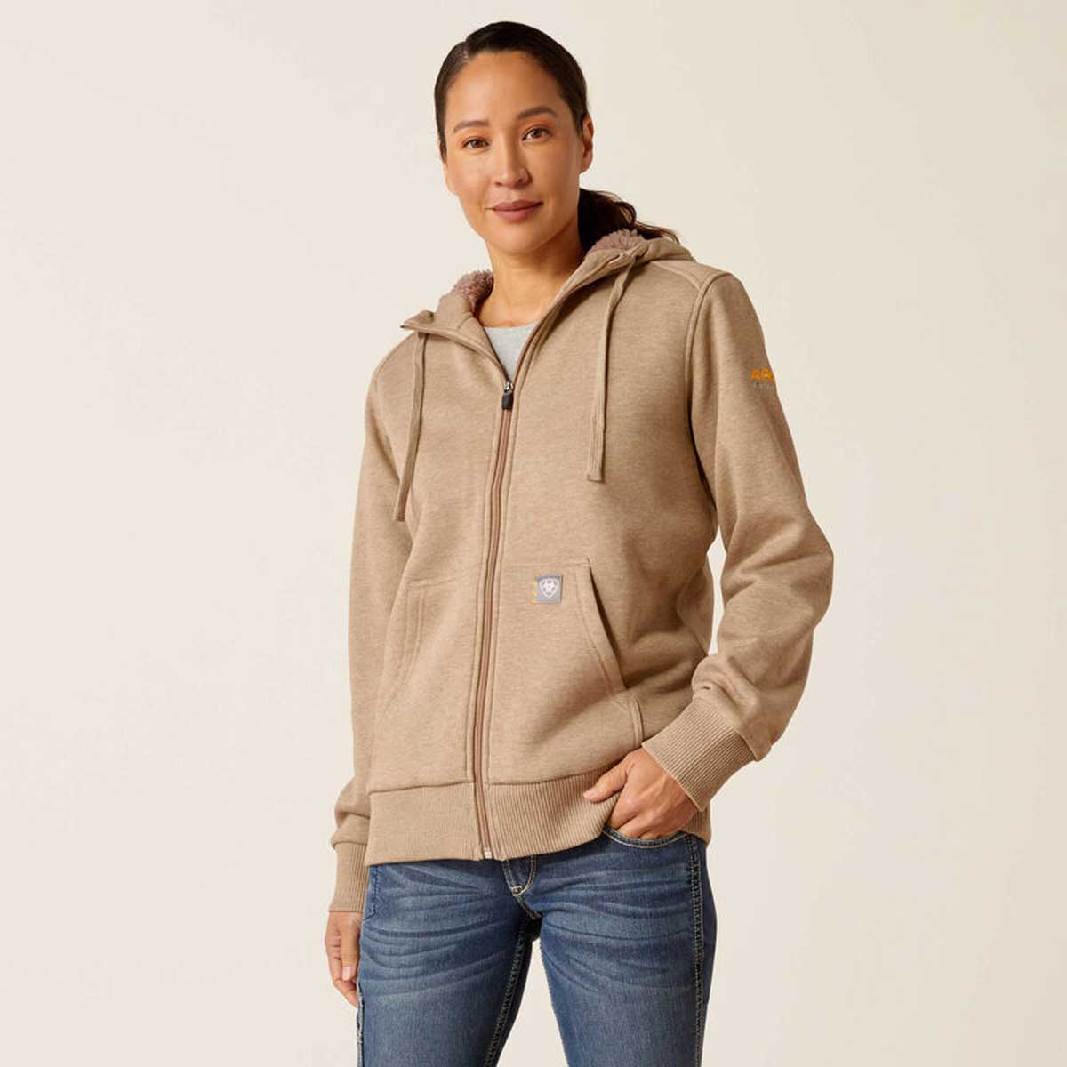 ARIAT Rebar All-Weather Sherpa Full-Zip Hoodie - Womens - Oatmeal Heather