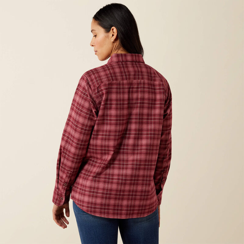 Ariat Rebar Flannel DuraStretch Work Shirt in Windsor Wine, back view