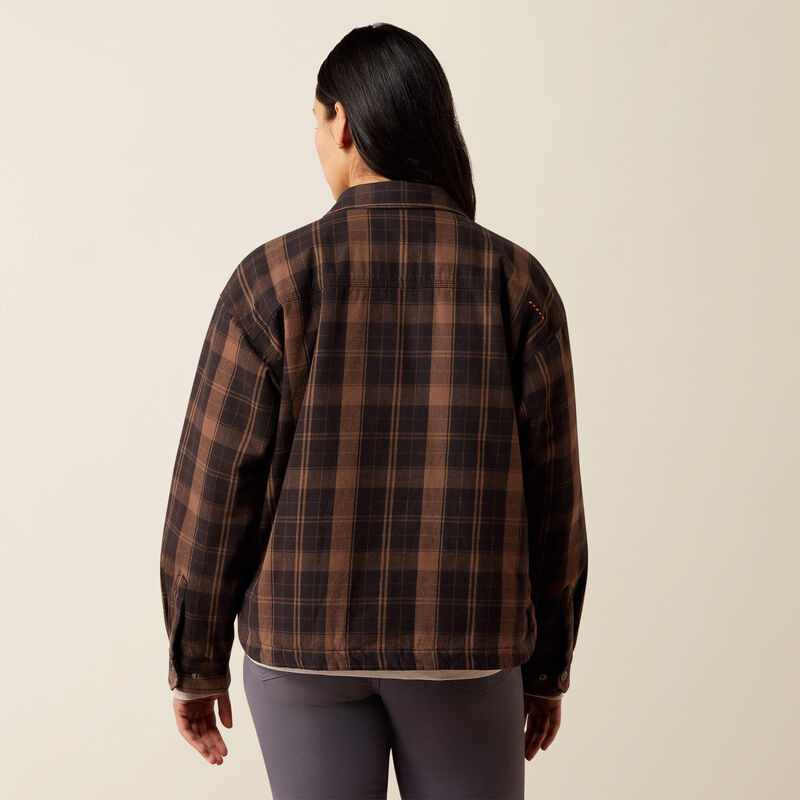 Ariat Rebar Flannel Insulated Shirt Jacket in Rain Drum, back view