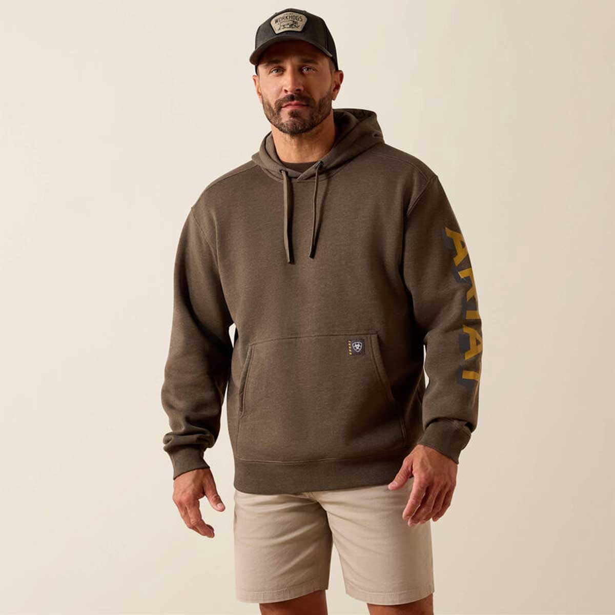 ARIAT Rebar Lightweight Logo Hoodie - Mens - Brown Heather / Wood Thrush