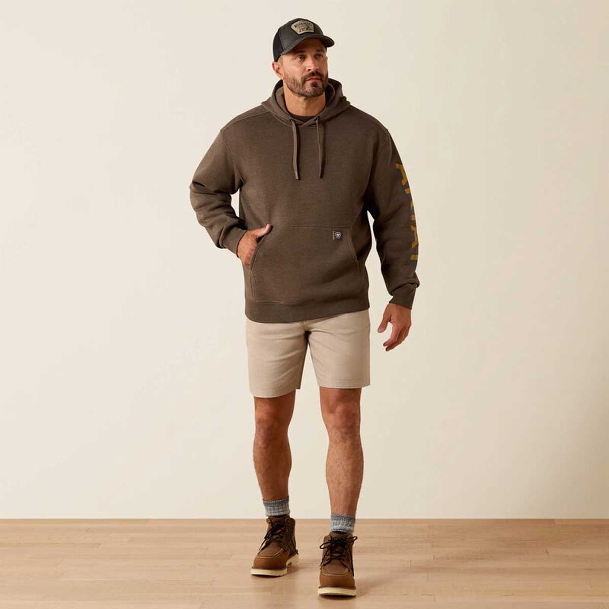 ARIAT Rebar Lightweight Logo Hoodie - Mens - Brown Heather / Wood Thrush