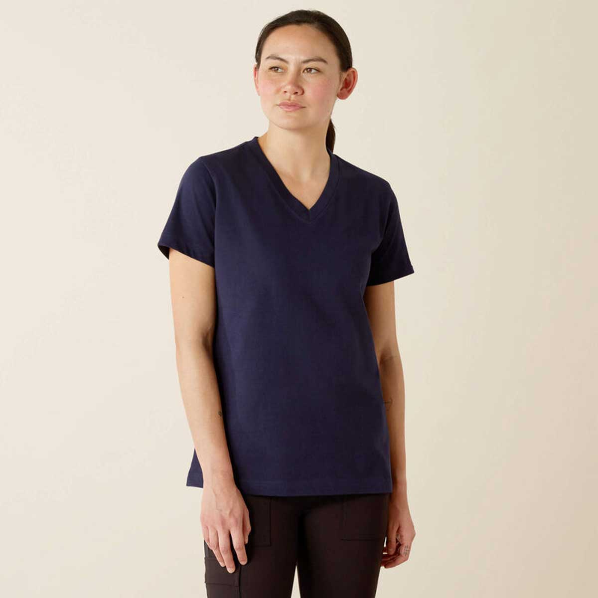 ARIAT Rebar Strong Cotton V-Neck T-Shirt - Womens - Navy