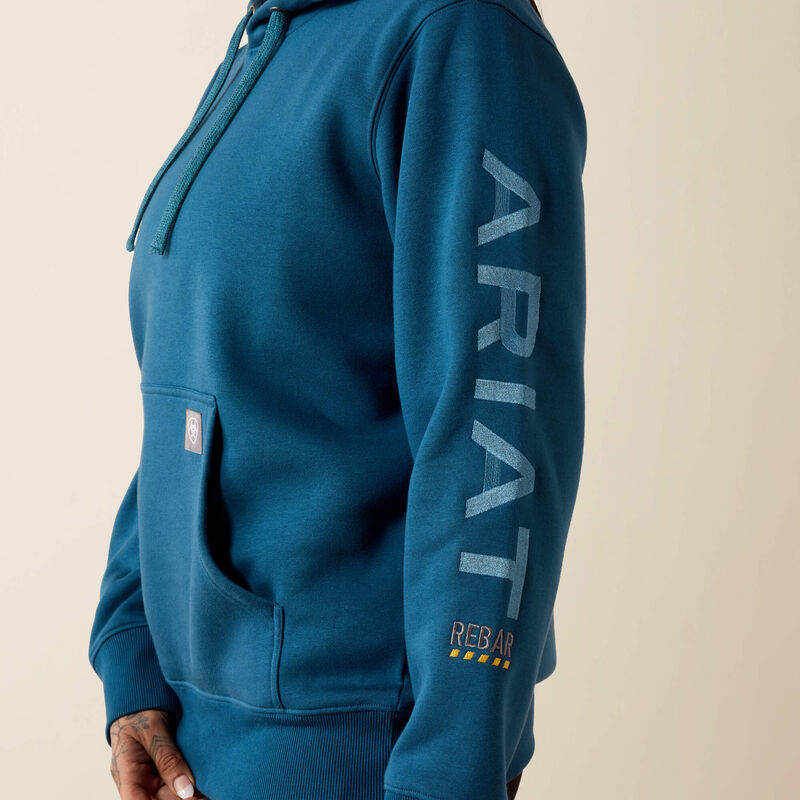 Ariat Rebar Workman Graphic Hoodie in Deep Dive / Storm Blue, detail view 2