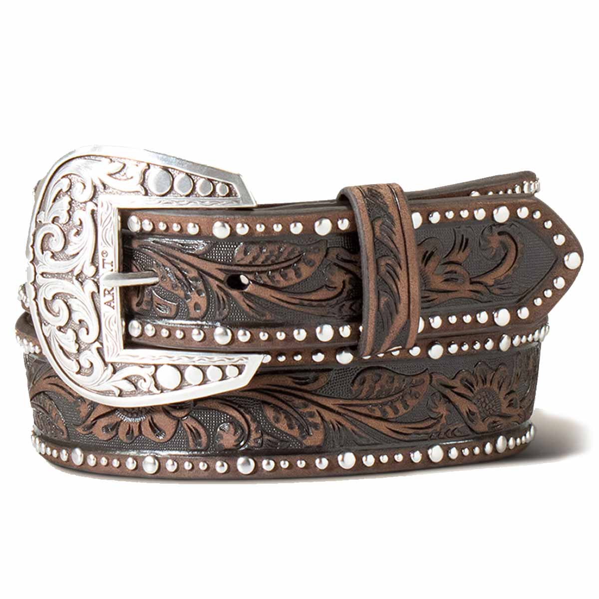ARIAT Studded Tooled Embossed Belt - Womens - Brown