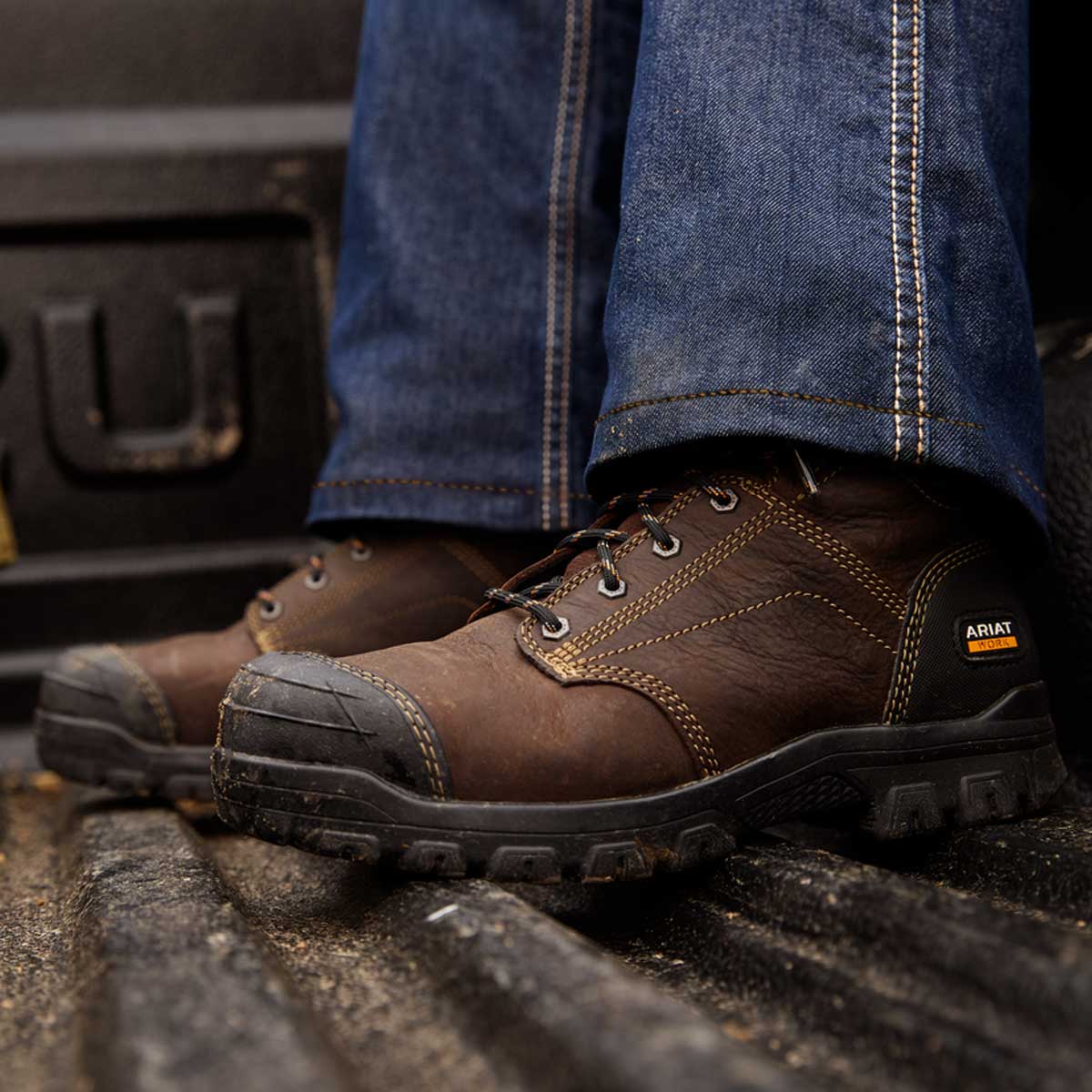ARIAT Treadfast 6" Lace Work Boots - Mens Waterproof Steel Toe Cap - Dark Brown