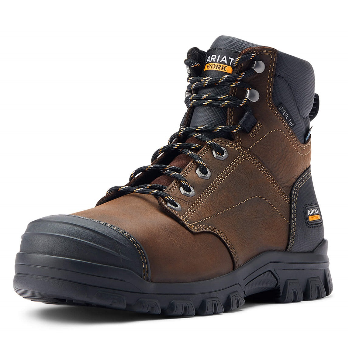 ARIAT Treadfast 6" Lace Work Boots - Mens Waterproof Steel Toe Cap - Dark Brown Ariat