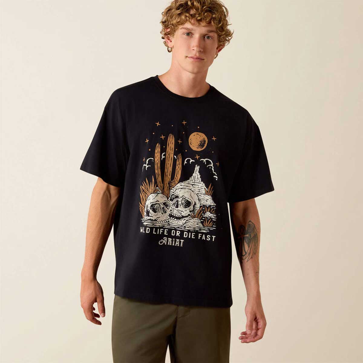 ARIAT Wild Life Boxy T-Shirt - Mens - Washed Black