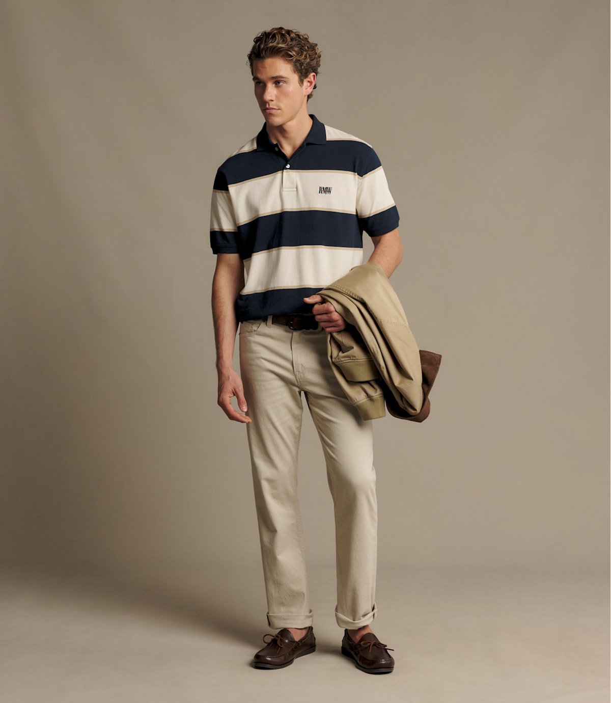 RM Williams Balmain Stripe Polo in Ecru/Navy - view 2