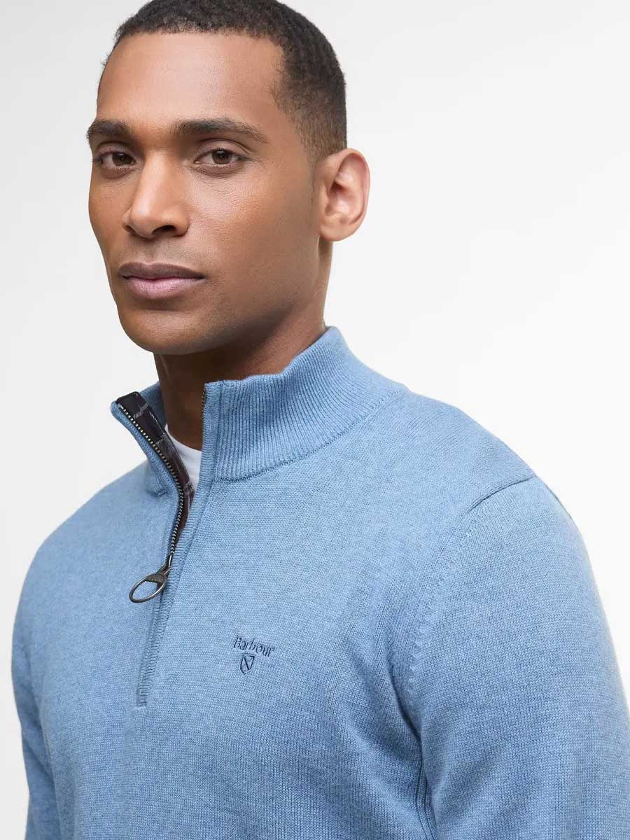 BARBOUR Cotton Half Zip - Mens - Blue Stone