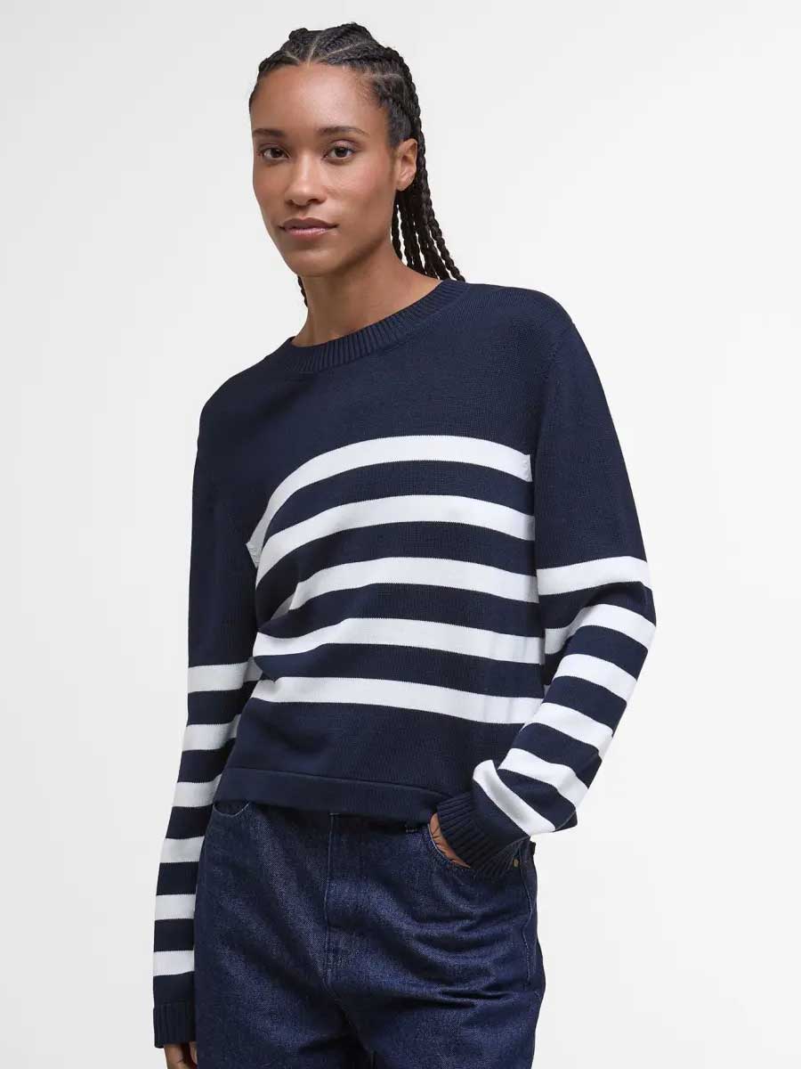 BARBOUR Demi Striped Crew Neck Jumper - Women's - Dark Navy Stripe