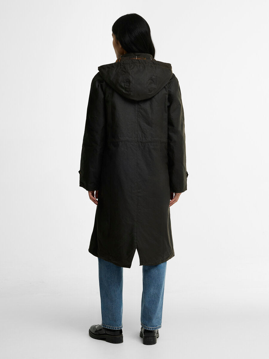 BARBOUR Long Cannich Wax Jacket - Womens - Olive / Classic