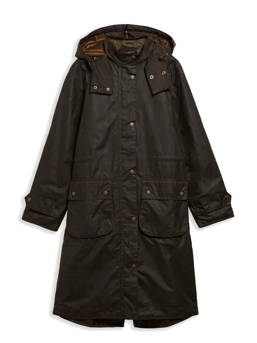 BARBOUR Long Cannich Wax Jacket - Womens - Olive / Classic