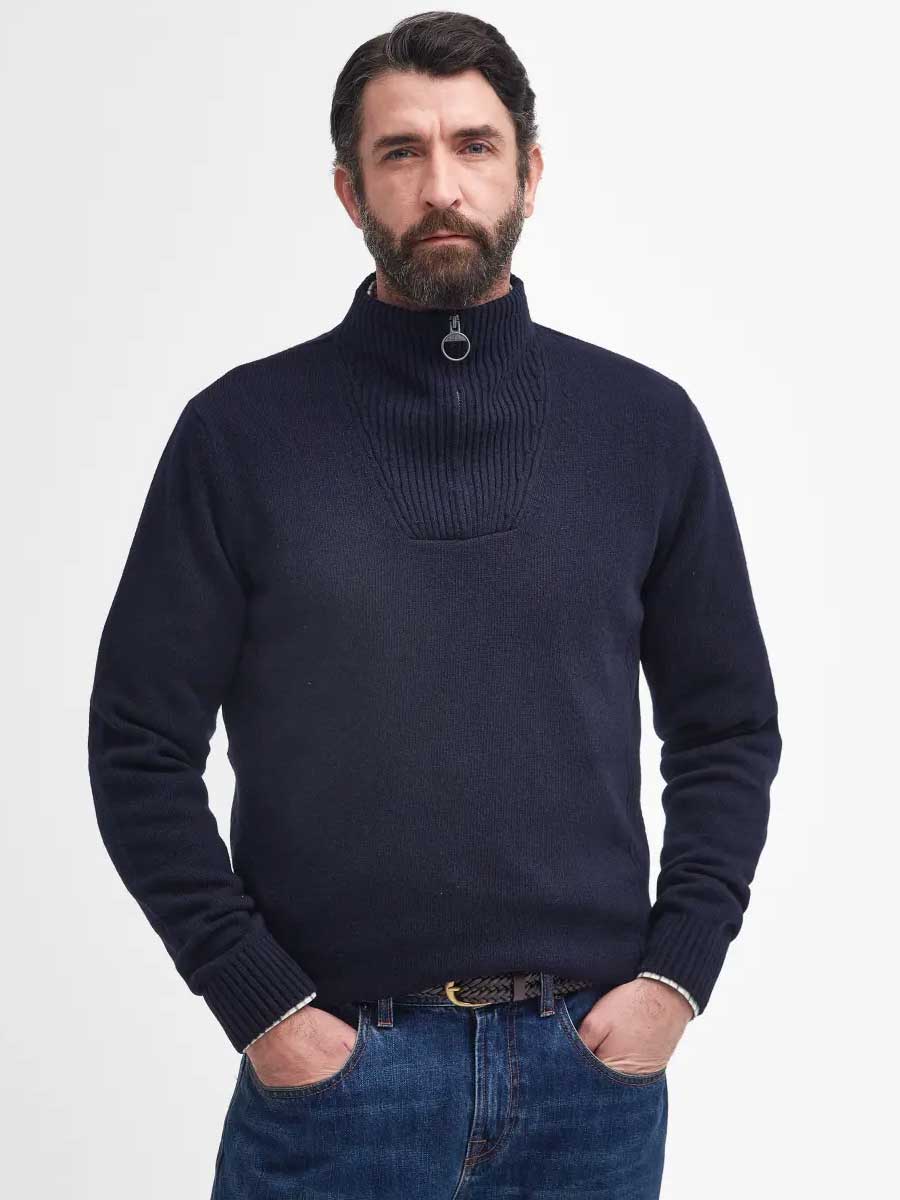 BARBOUR Nelson Essential Half Zip Jumper - Mens - Navy
