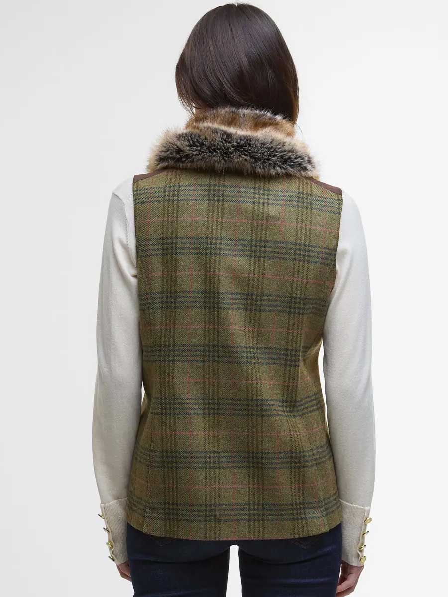 BARBOUR Rosemary Wool Faux-Fur Collar Gilet - Women's - Arabesque / Brown