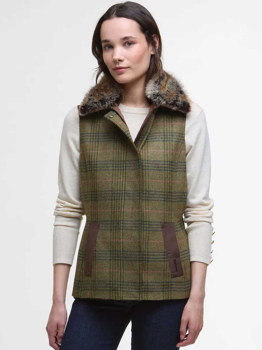 BARBOUR Rosemary Wool Faux-Fur Collar Gilet - Women's - Arabesque / Brown