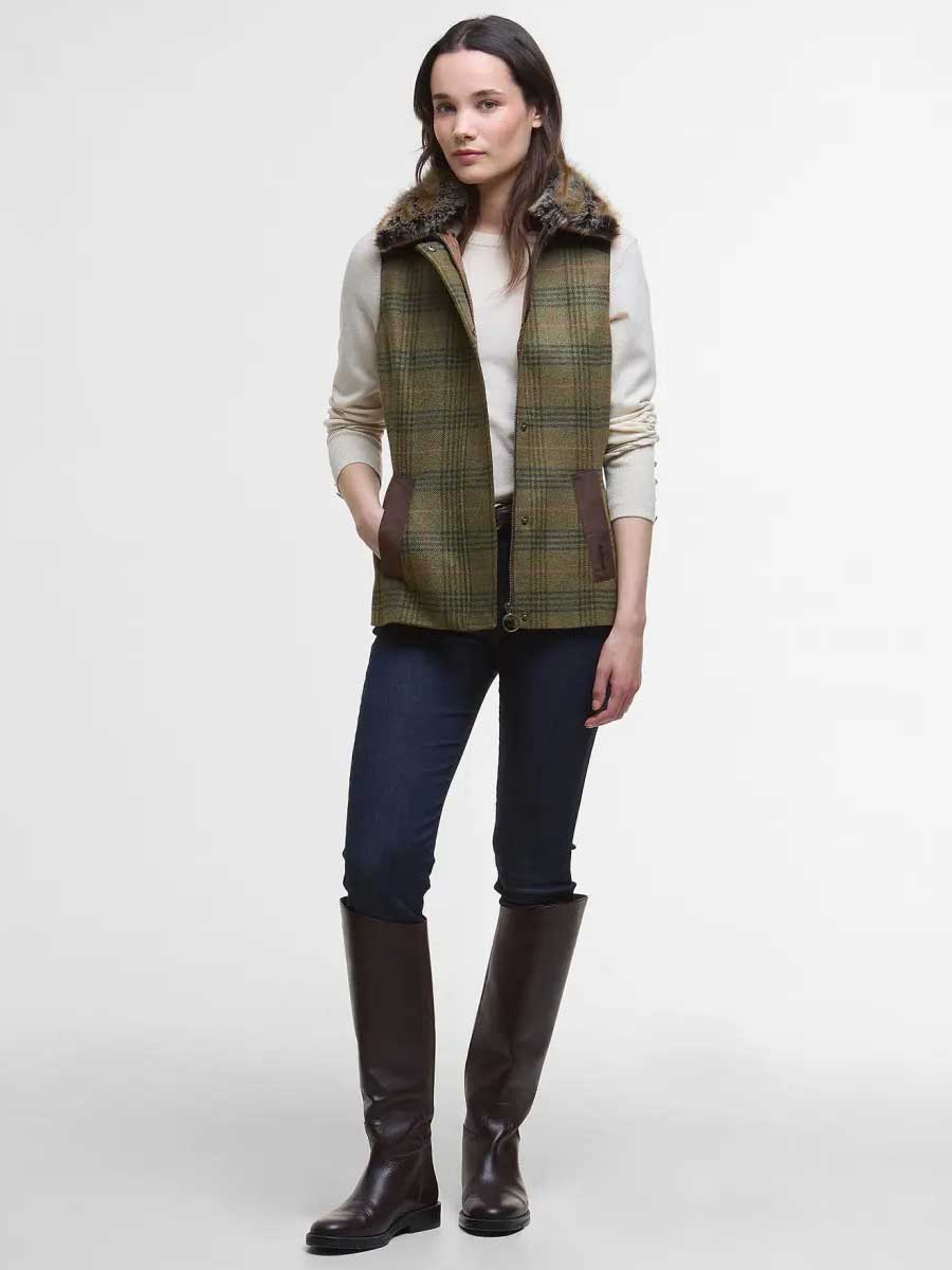 BARBOUR Rosemary Wool Faux-Fur Collar Gilet - Women's - Arabesque / Brown