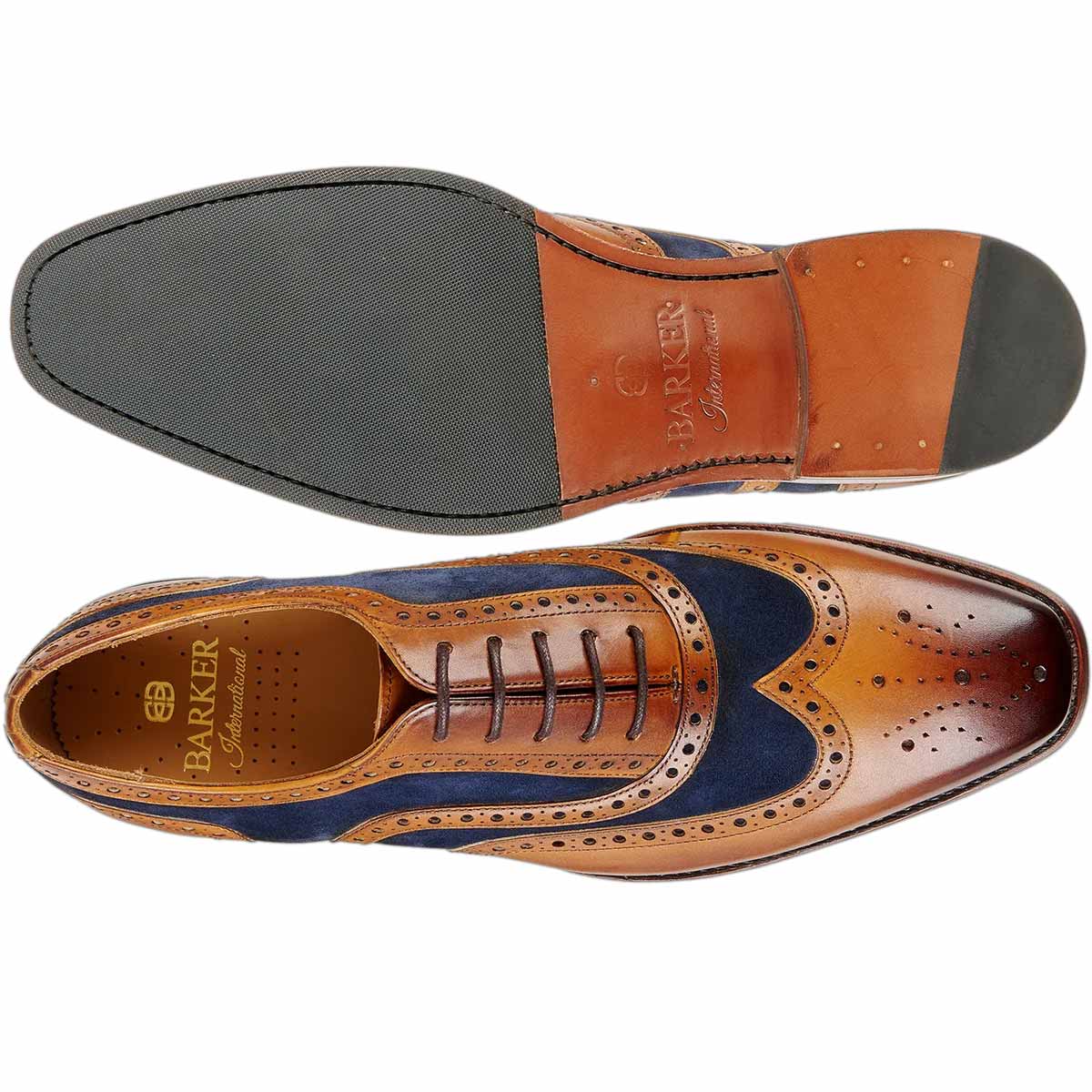 BARKER Keiran Brogue Shoes - Mens - Cedar Calf & Navy Suede