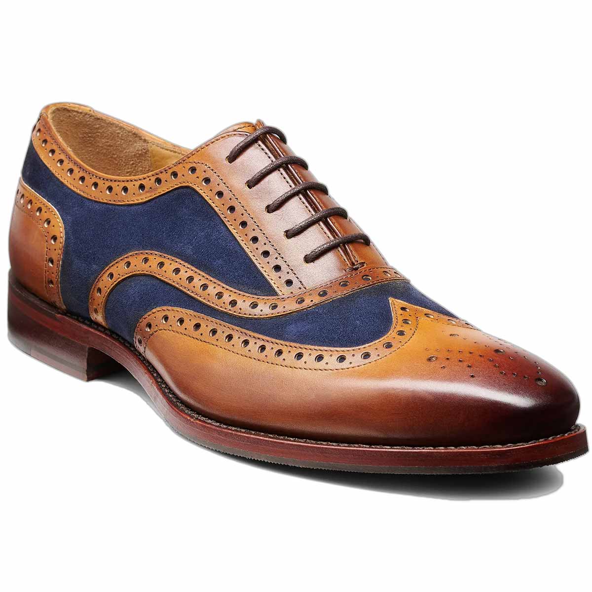 BARKER Keiran Brogue Shoes - Mens - Cedar Calf & Navy Suede