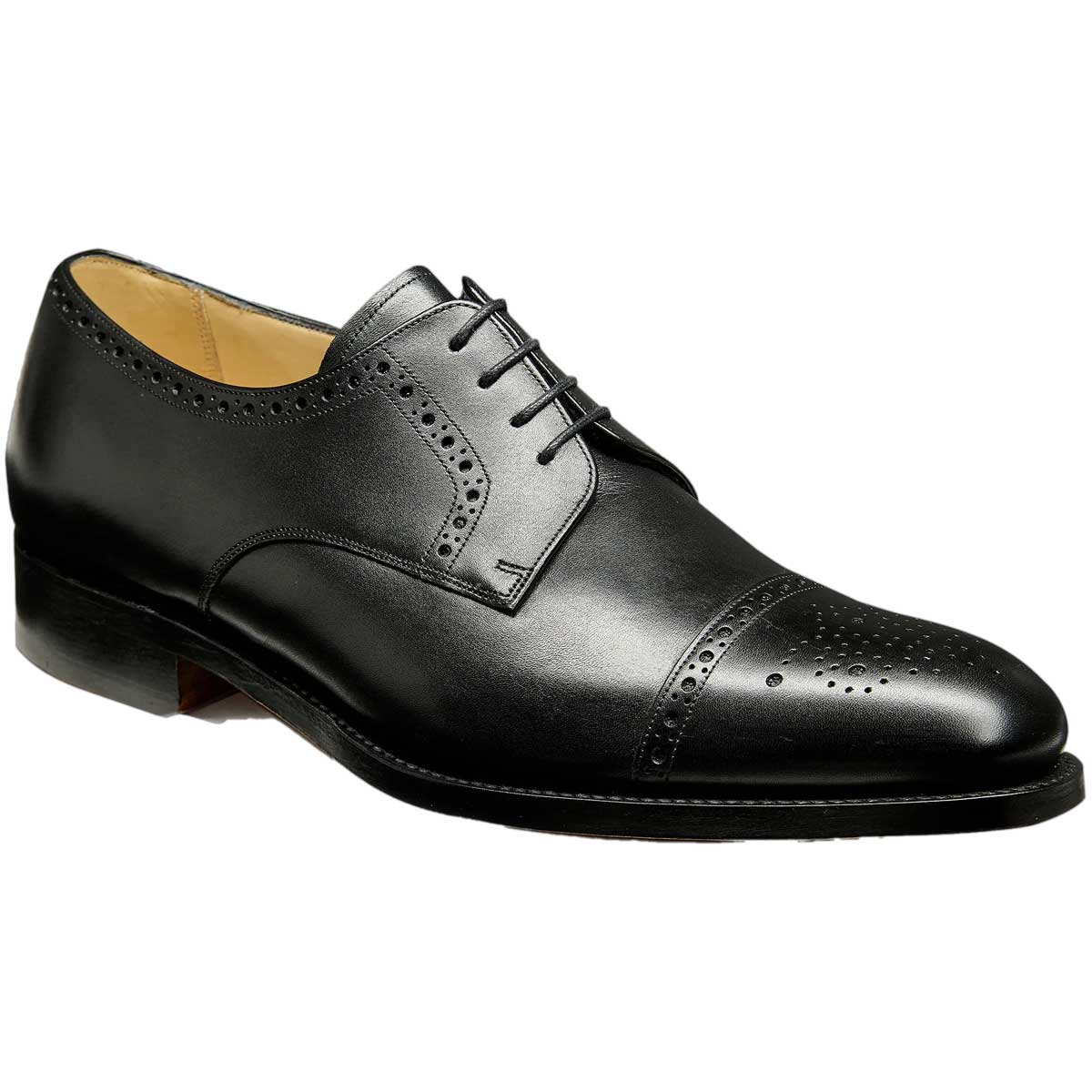 BARKER Mowbray Shoes – Mens Semi-Brogue Oxford – Black Calf