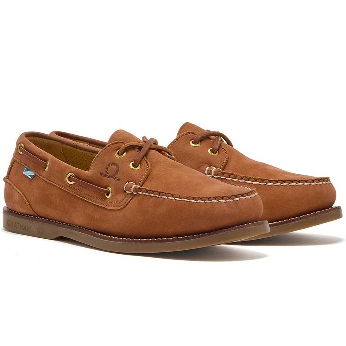 CHATHAM Mens Lyme G2 Leather Boat Shoes - Tan