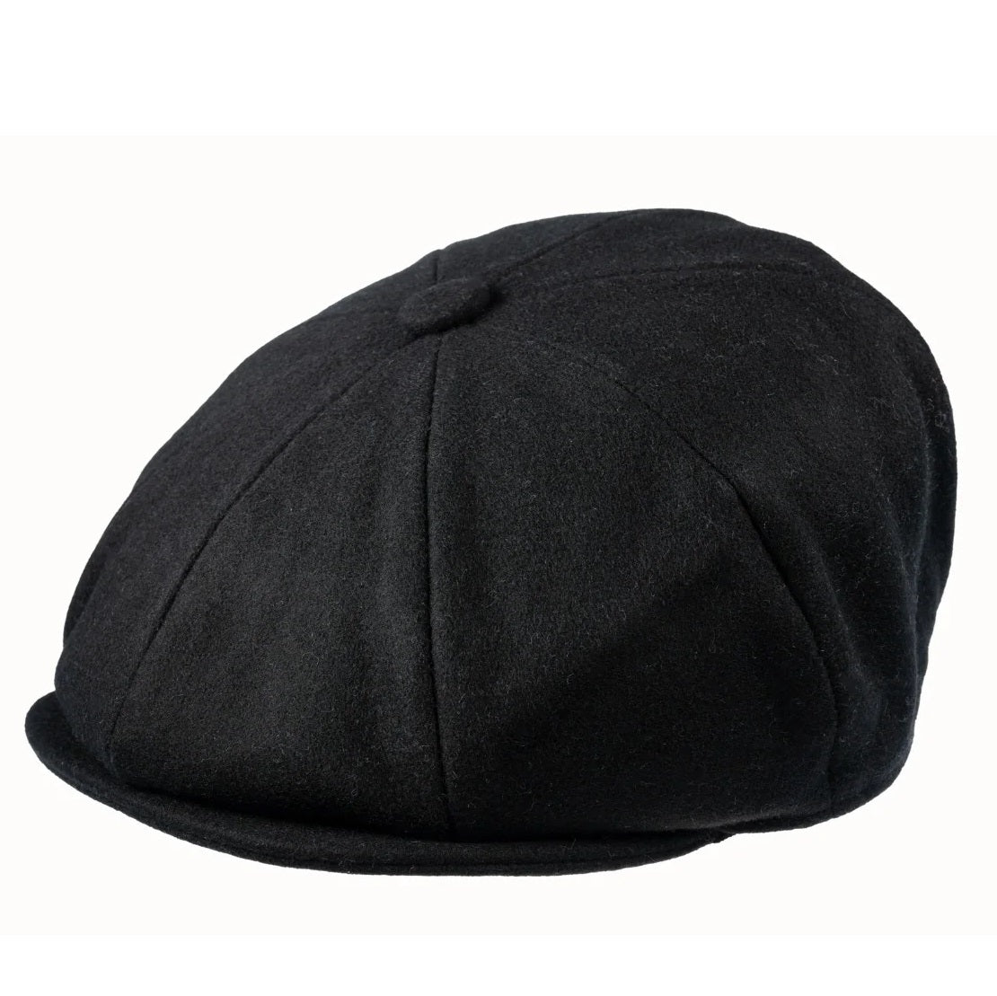 CHRISTYS' 8 Piece Baker Boy Melton Wool Flat Cap - Black Christys