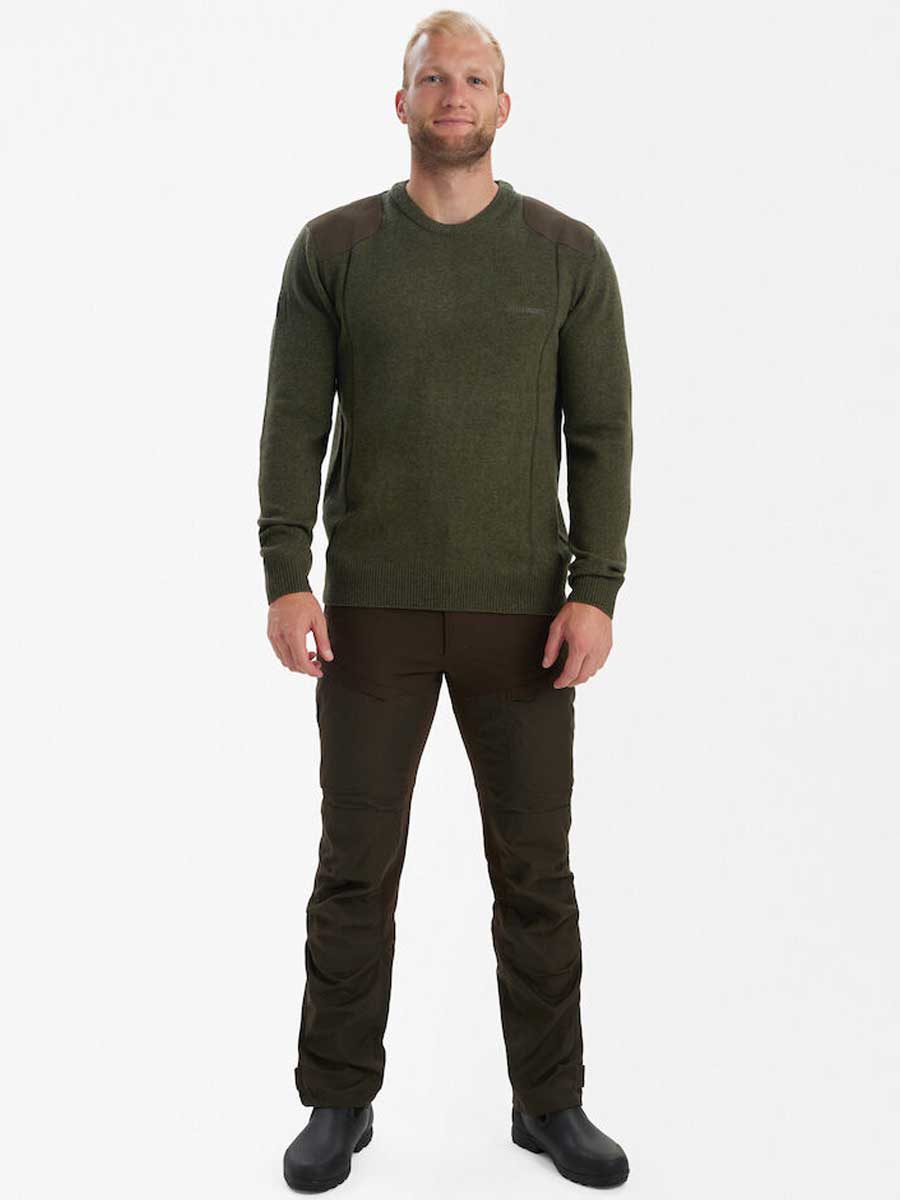 DEERHUNTER Sheffield Knit O-Neck Jumper - Mens - Green Melange