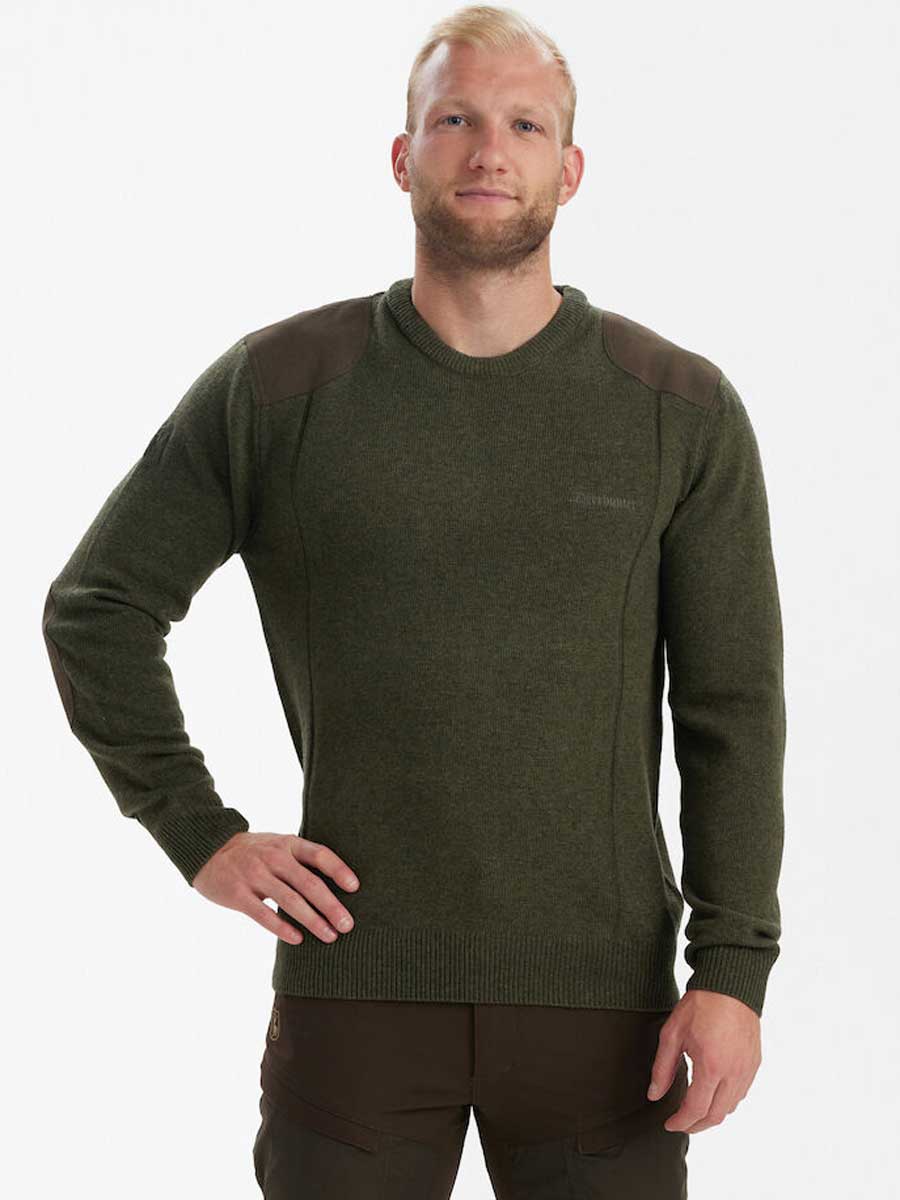 DEERHUNTER Sheffield Knit O-Neck Jumper - Mens - Green Melange