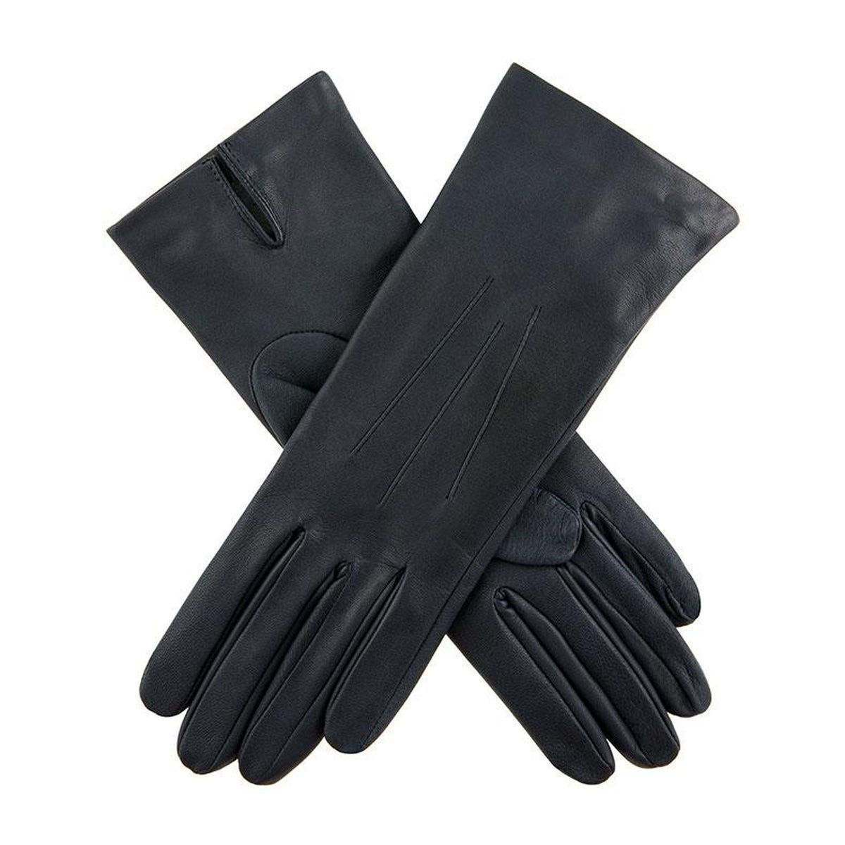 DENTS Women's Three-Point Silk-Lined Leather Gloves – Navy