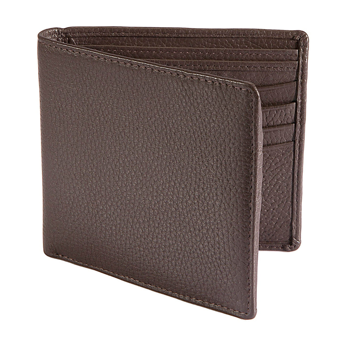 DENTS Men's Slim Pebble Grain Leather Bifold Wallet in Chocolate