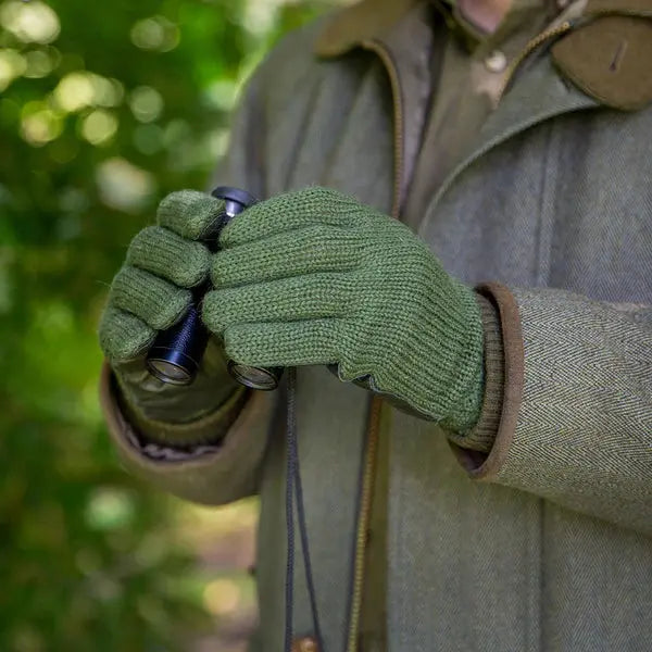 DENTS Browning Knitted Shooting Gloves With Leather Palm - Mens - Olive Dents