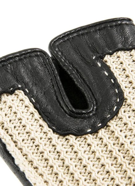 DENTS Kelly Crochet Back Imitation Peccary Leather Driving Gloves - women's - Neutral & Black Dents