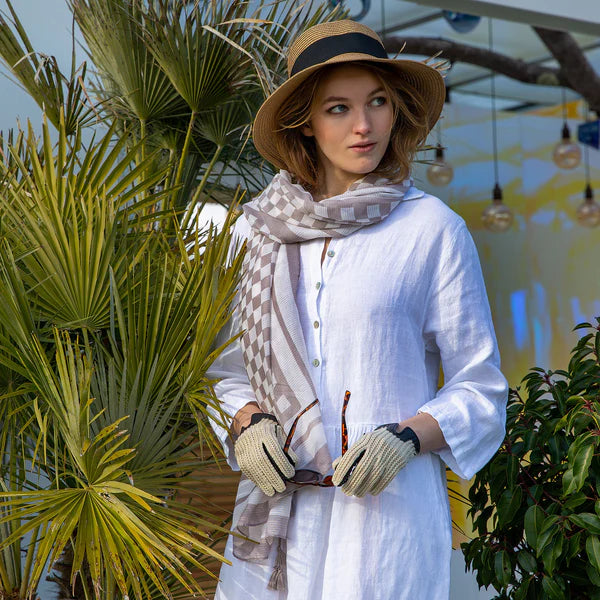 DENTS Kelly Crochet Back Imitation Peccary Leather Driving Gloves - women's - Neutral & Black Dents