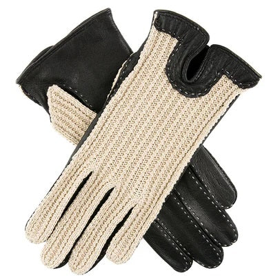 DENTS Kelly Crochet Back Imitation Peccary Leather Driving Gloves - women's - Neutral & Black Dents