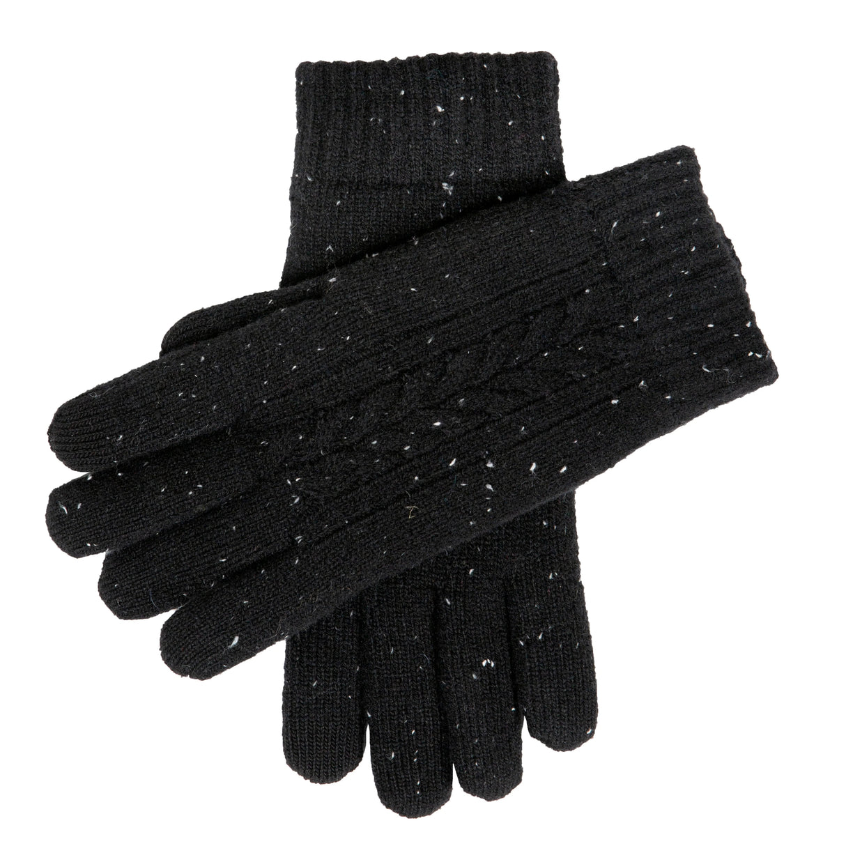 DENTS Lacock Men’s Touchscreen Cable Knit Gloves with Marl Yarn – Black