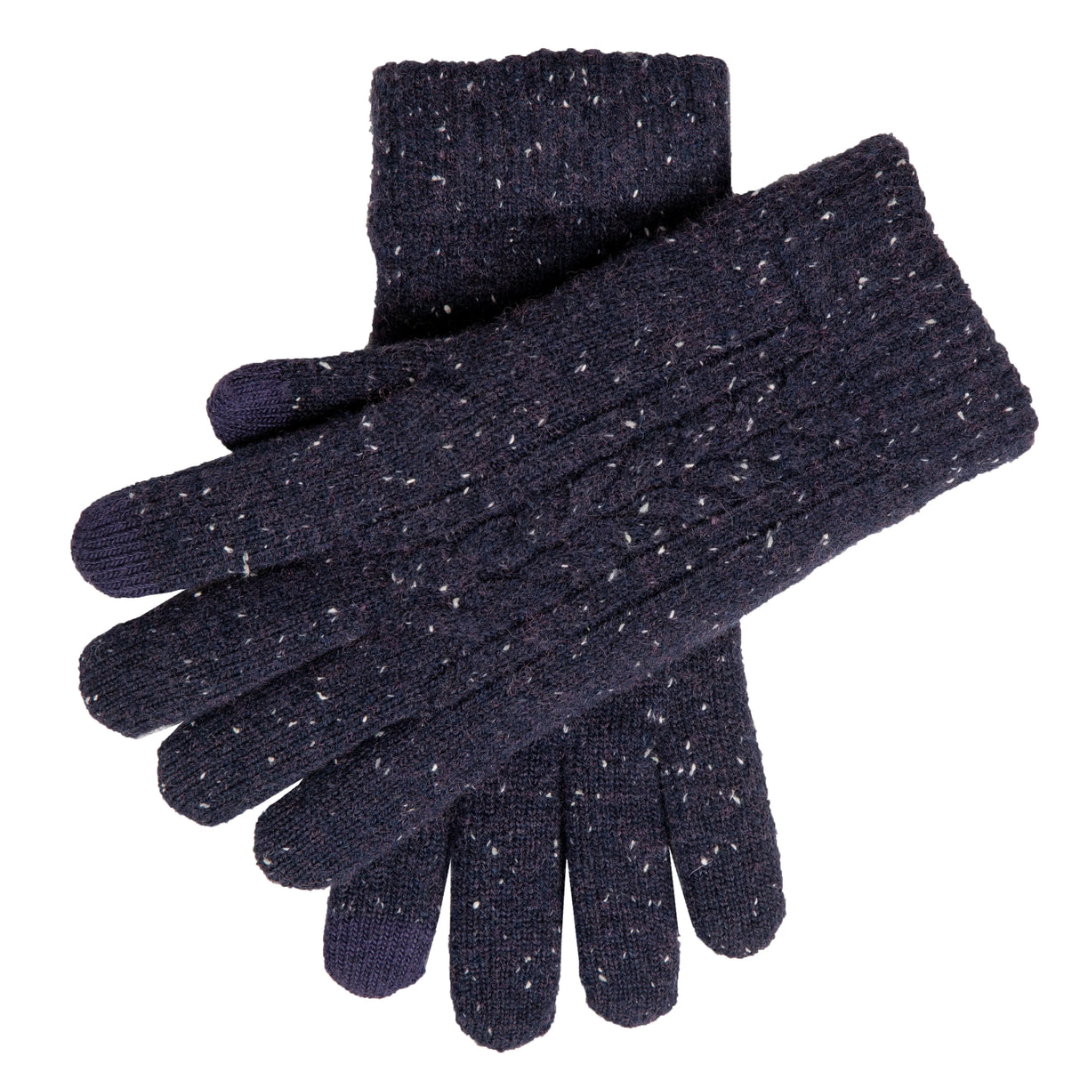 DENTS Lacock Men’s Touchscreen Cable Knit Gloves with Marl Yarn – Navy