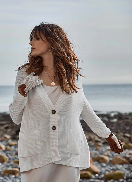 DENTS Kelly Crochet Back Imitation Peccary Leather Driving Gloves - women's - Neutral & Cognac Dents