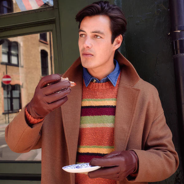 DENTS Mendip Wool-Lined Leather Officers Gloves - Mens Three-Point - English Tan Dents