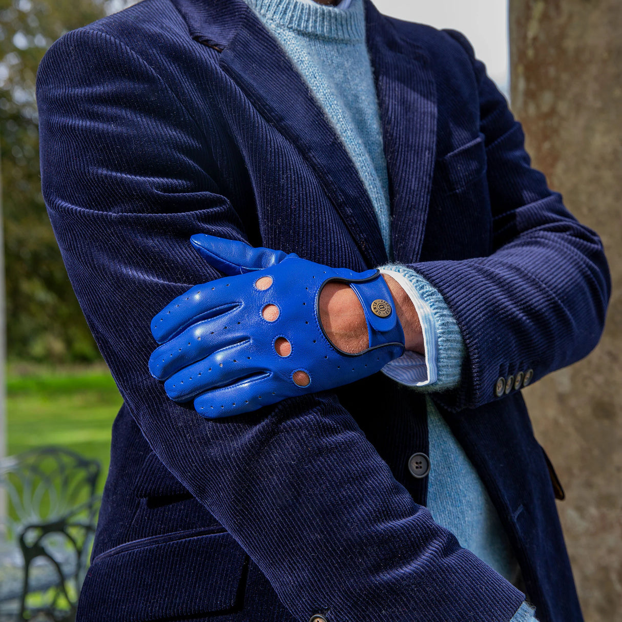 DENTS Delta Men's Classic Leather Driving Gloves - Royal Blue & Black