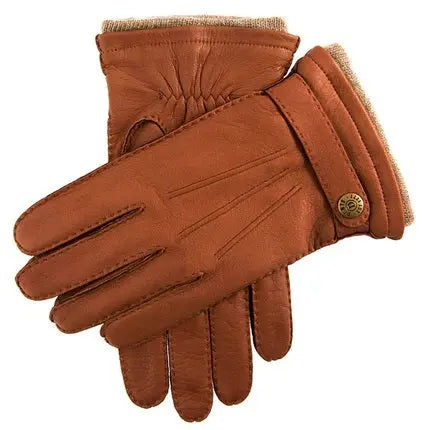 DENTS Gloucester Cashmere-Lined Deerskin Leather Gloves with Cashmere Cuffs - Mens Handsewn Three-Point - Havana Dents
