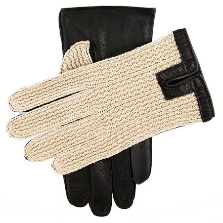 DENTS Lancaster Crochet Back Imitation Peccary Leather Driving Gloves - Mens - Neutral & Black Dents