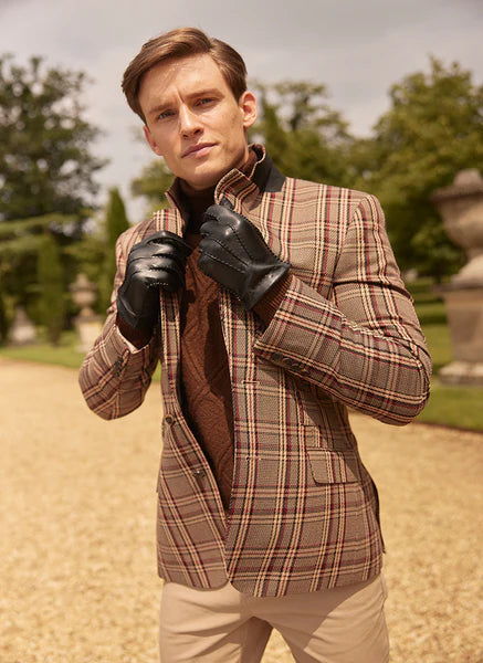 DENTS Shaftesbury Touchscreen Cashmere-Lined Leather Gloves - Mens Handsewn Three-Point - Black Dents