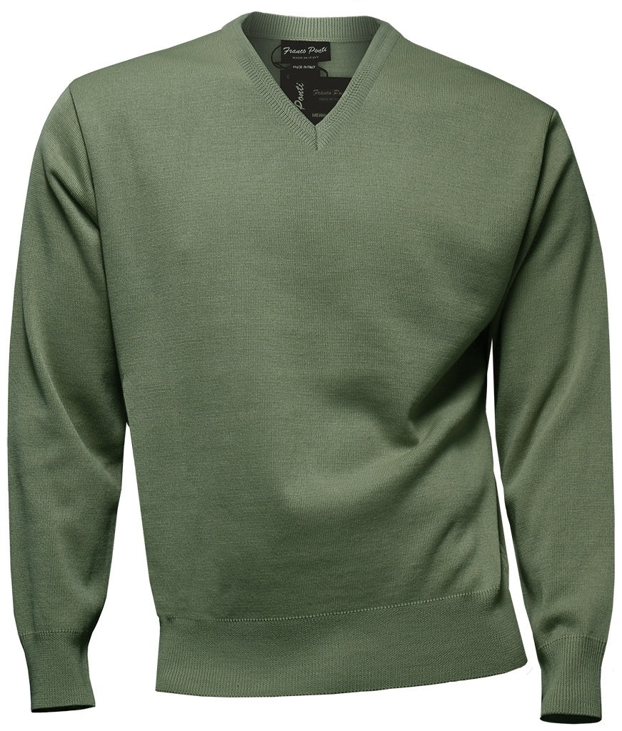 FRANCO PONTI V-Neck - Mens Italian Merino Wool Blend - Sage Franco Ponti