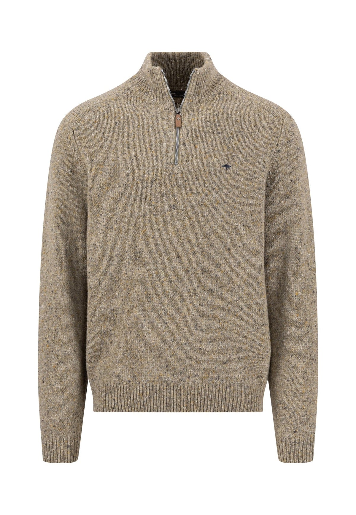 Fynch Hatton men's Donegal wool quarter-zip jumper in Clay – front view