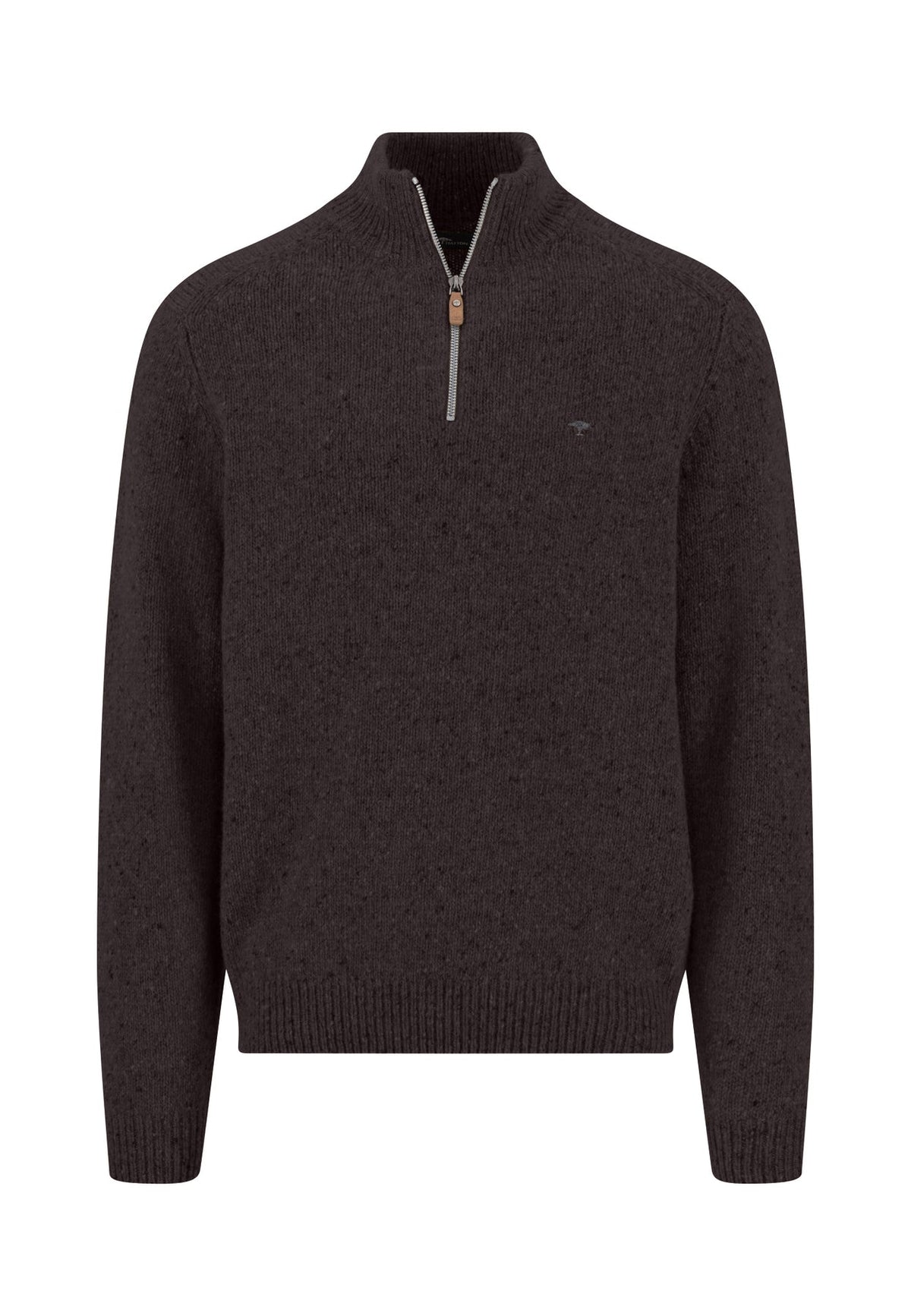 Fynch Hatton men's Donegal wool quarter-zip jumper in Soil – front view