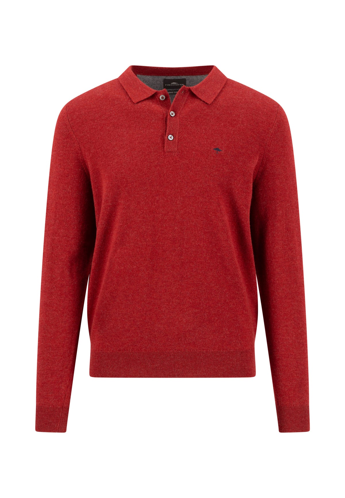 Fynch Hatton men's long sleeve merino cashmere knitted polo in Brick – front view