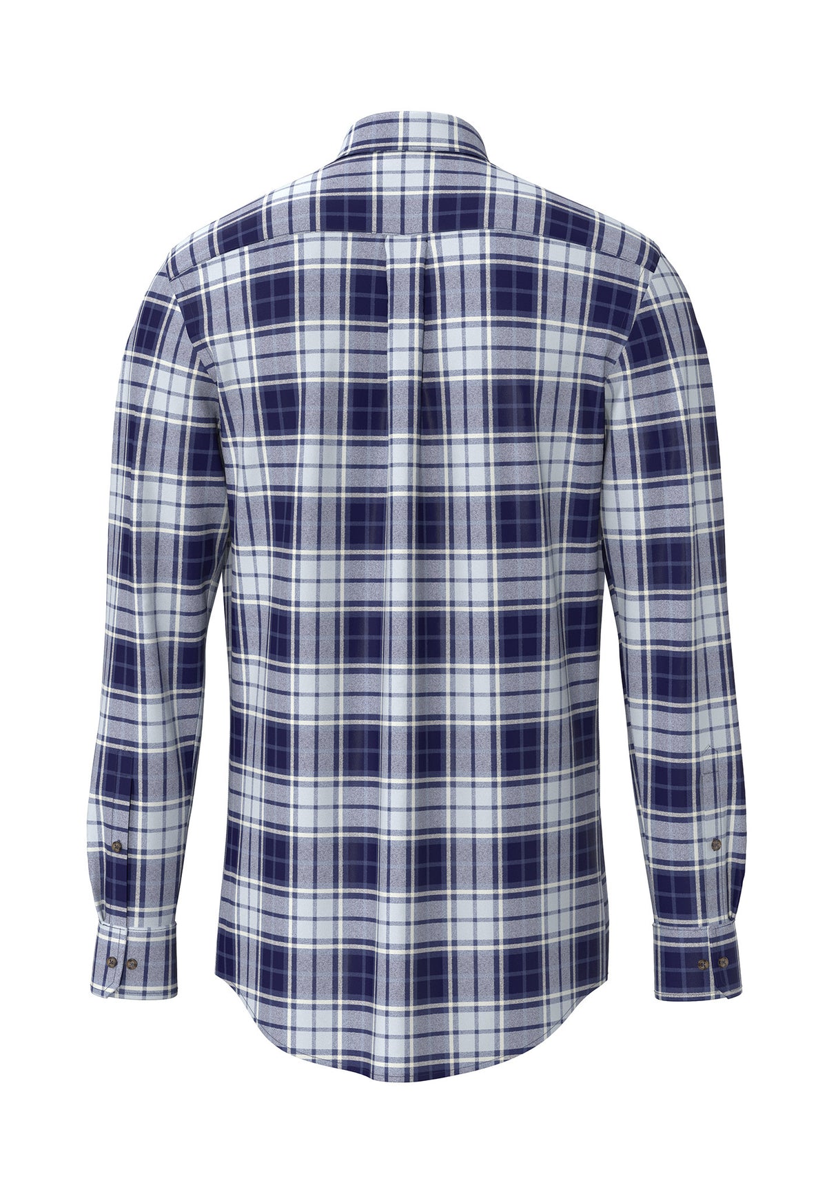 Fynch Hatton men's blue flannel check button-down shirt in Navy – back view