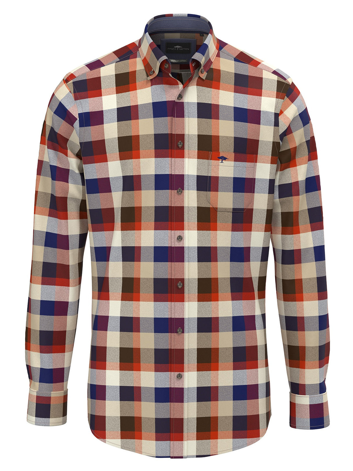 50% OFF - FYNCH HATTON Cotton Square Flannel Check Shirt – Men's Button-Down – Garnet Red