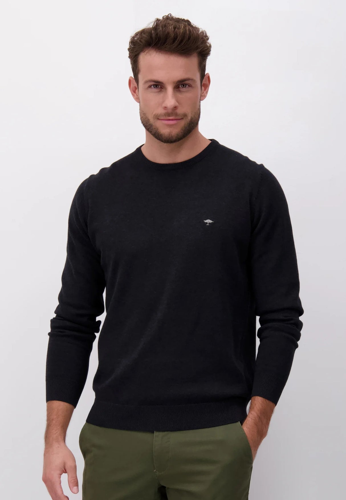 FYNCH HATTON Crew Neck Sweater - Men's Fine Knit – Charcoal Fynch Hatton
