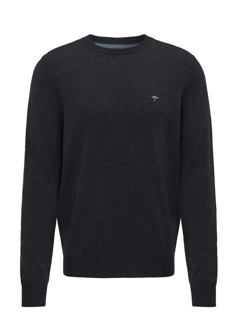 FYNCH HATTON Crew Neck Sweater - Men's Fine Knit – Charcoal Fynch Hatton