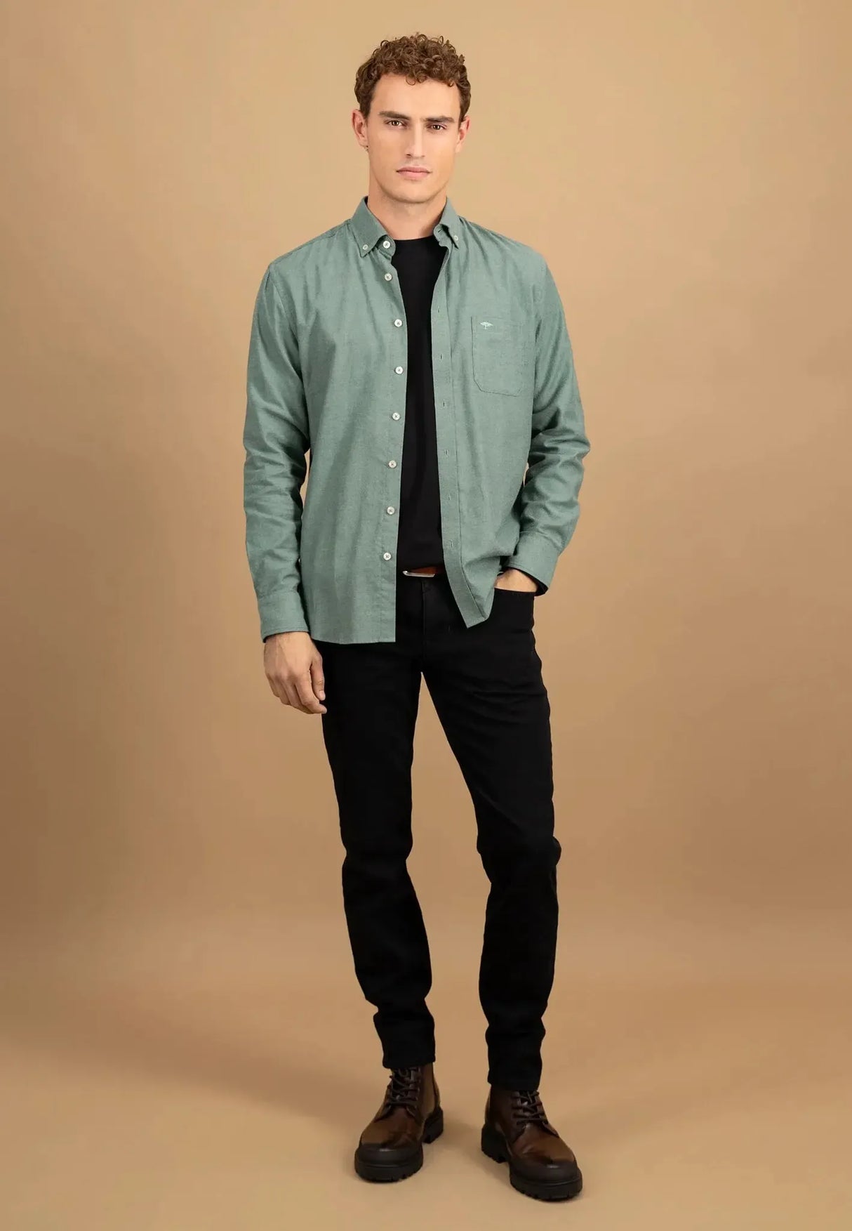 FYNCH HATTON Essential Cotton Flannel Shirt – Men's Button-Down – Dark Ivy